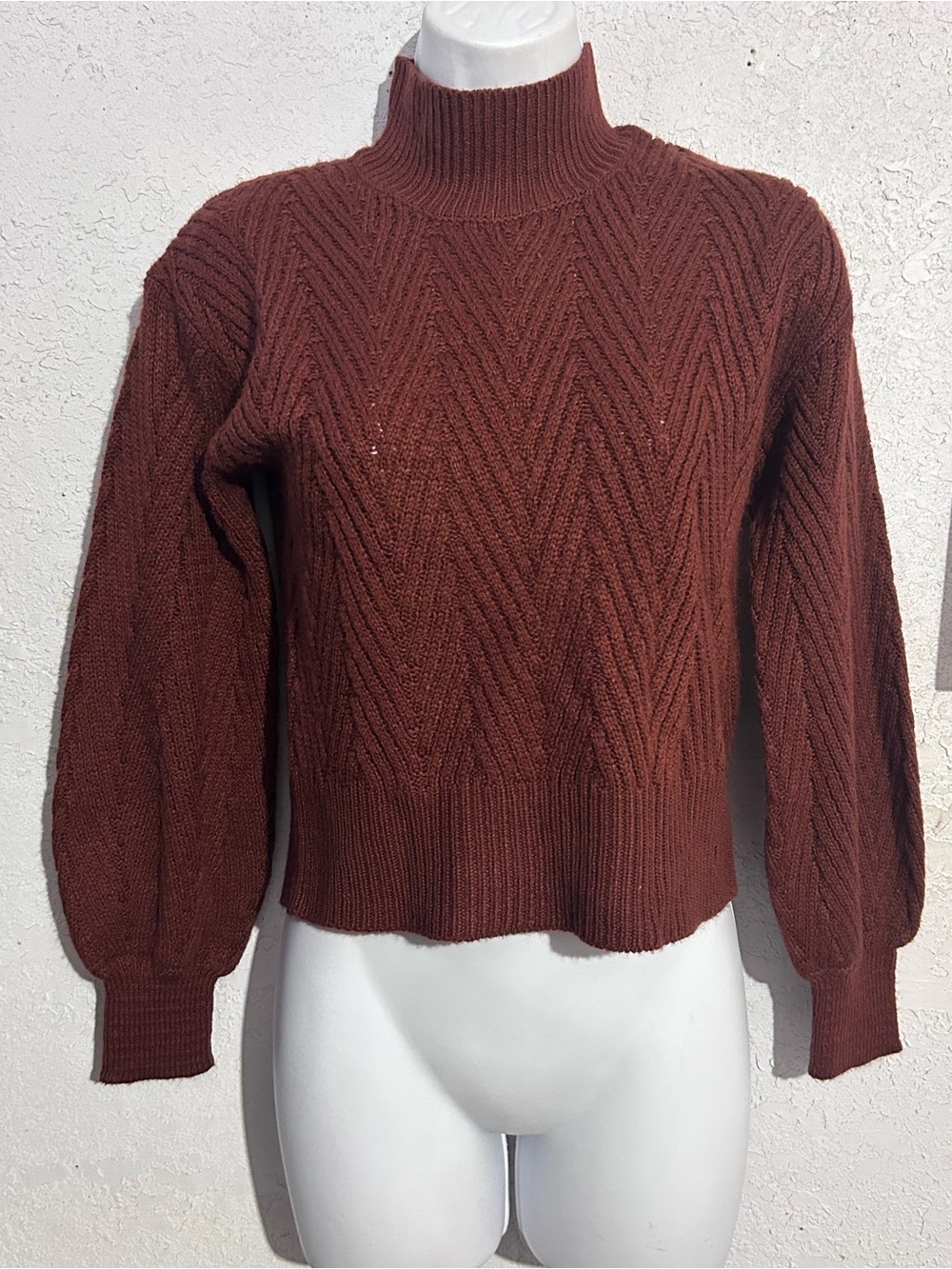 Pink Rose Women's Ribbed Chevron Turtleneck Sweater - Chocolate Brown